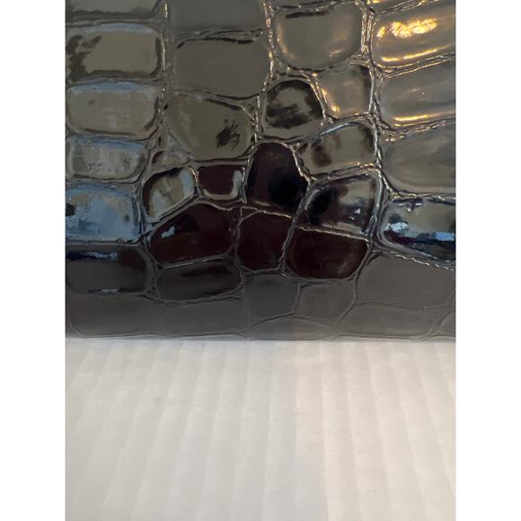 Shiny Black Croc embossed clutch wallet womens - Picture 2 of 15